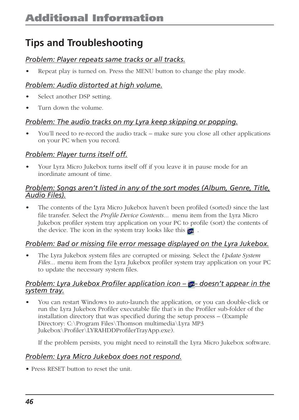 Tips and troubleshooting, Additional information tips and troubleshooting | Technicolor - Thomson Thomson Lyra PDP2810 User Manual | Page 46 / 50