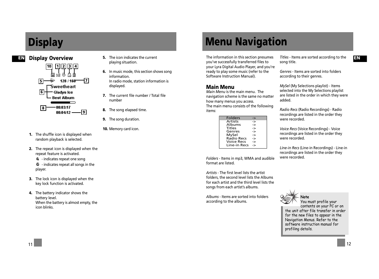 Menu navigation, Display, Main menu | Display overview | Technicolor - Thomson Thomson Lyra PDP2762X User Manual | Page 11 / 26