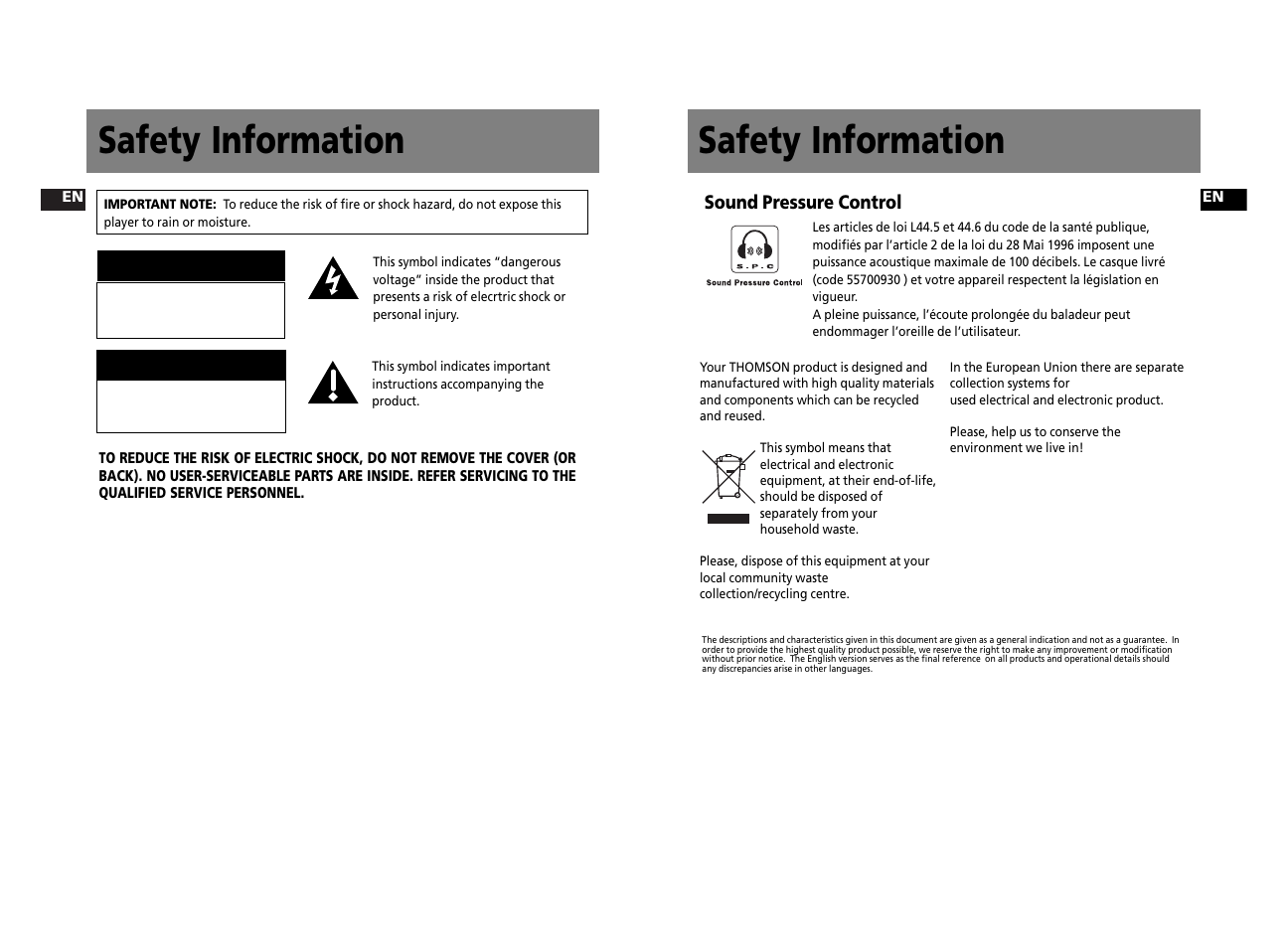 Safety information, Caution attention | Technicolor - Thomson Thomson Lyra PDP2762X User Manual | Page 2 / 26
