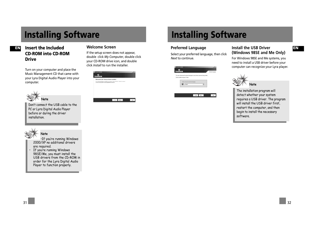 Installing software | Technicolor - Thomson Thomson Lyra PDP2762X User Manual | Page 21 / 26