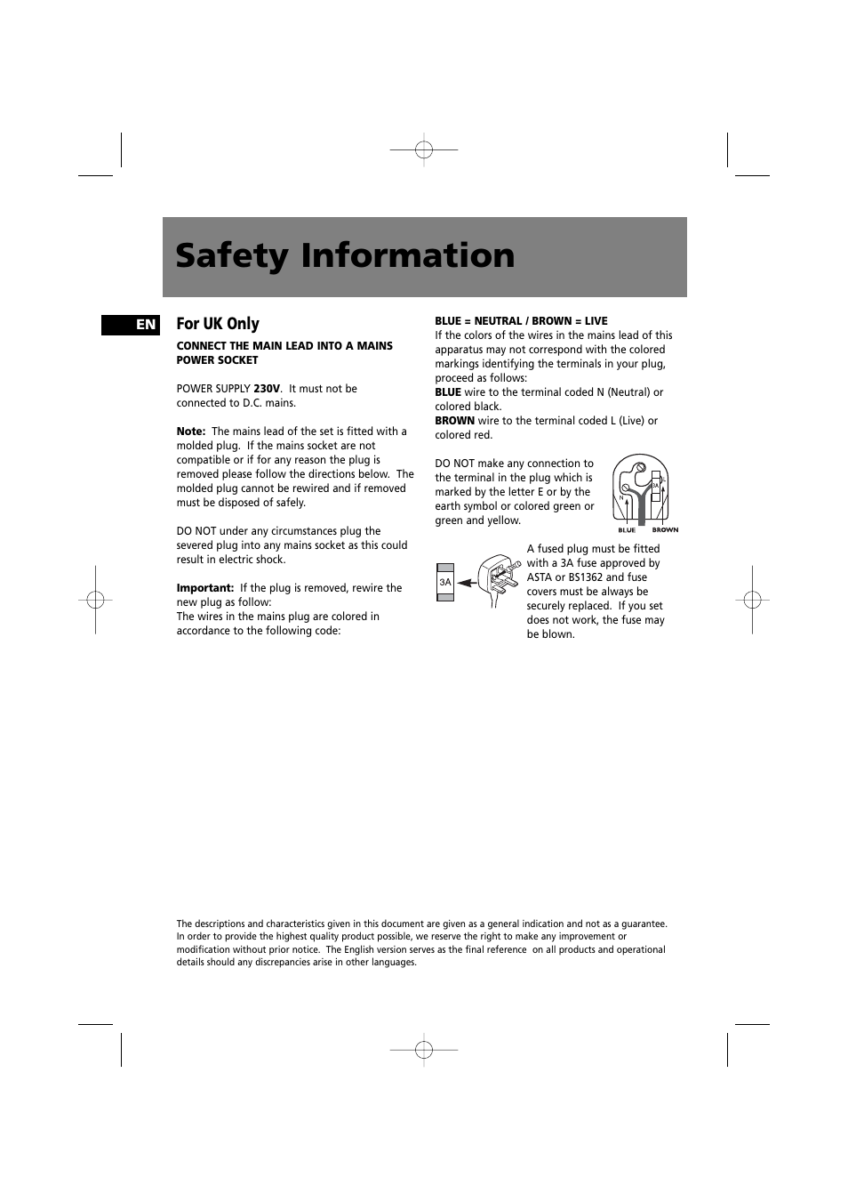 Safety information, For uk only | Technicolor - Thomson MS4200 User Manual | Page 3 / 23