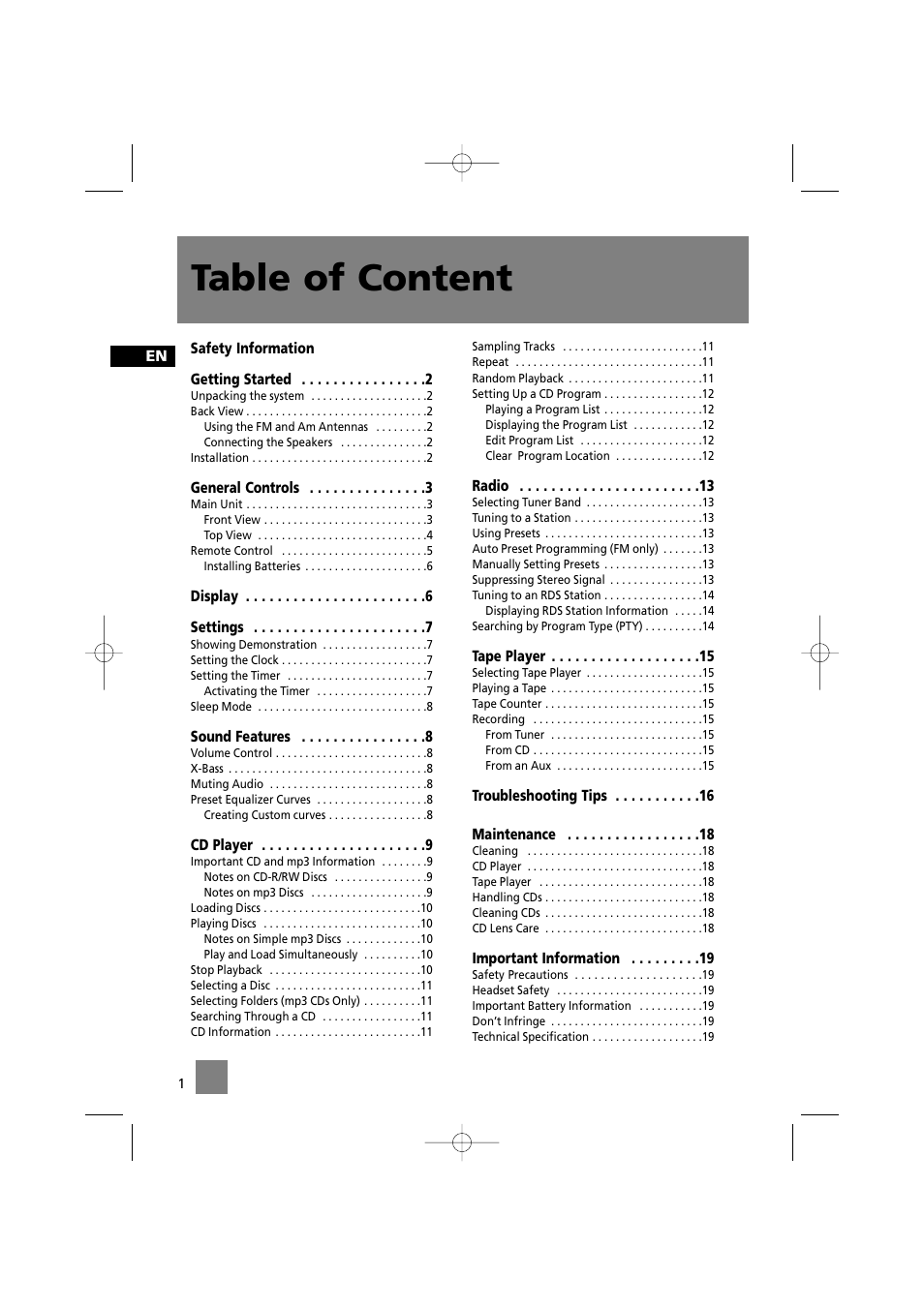 Table of content | Technicolor - Thomson MS4200 User Manual | Page 5 / 23