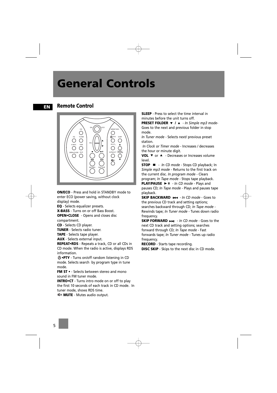 General controls, Remote control | Technicolor - Thomson MS4200 User Manual | Page 9 / 23
