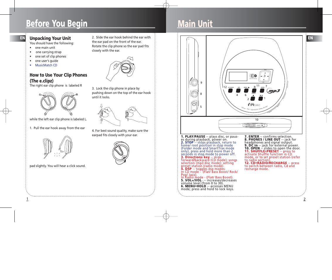 Before you begin, Main unit, 30 preset | Unpacking your unit, How to use your clip phones (the e.clipz) | Technicolor - Thomson PDP2069 User Manual | Page 4 / 12