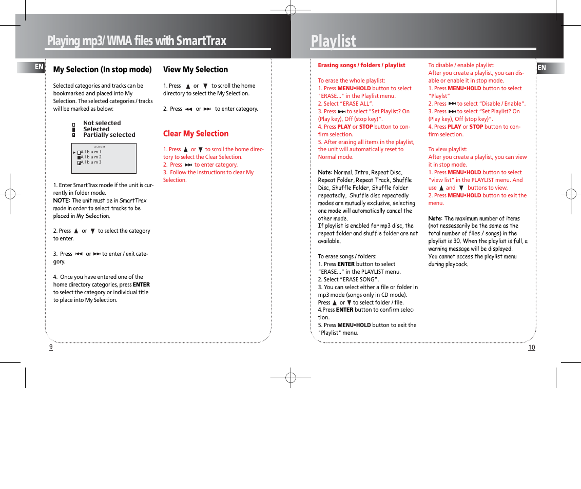 Playlist, Playing mp3/ wma files with smarttrax | Technicolor - Thomson PDP2069 User Manual | Page 8 / 12