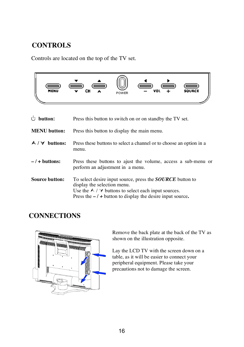 Controls, Connections | Technicolor - Thomson 20LW052 User Manual | Page 16 / 21