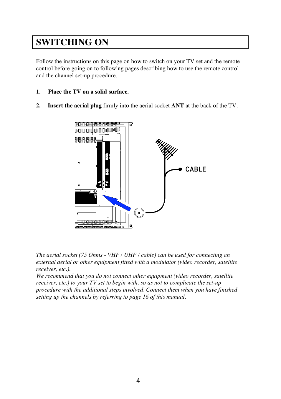 Switching on | Technicolor - Thomson 20LW052 User Manual | Page 4 / 21