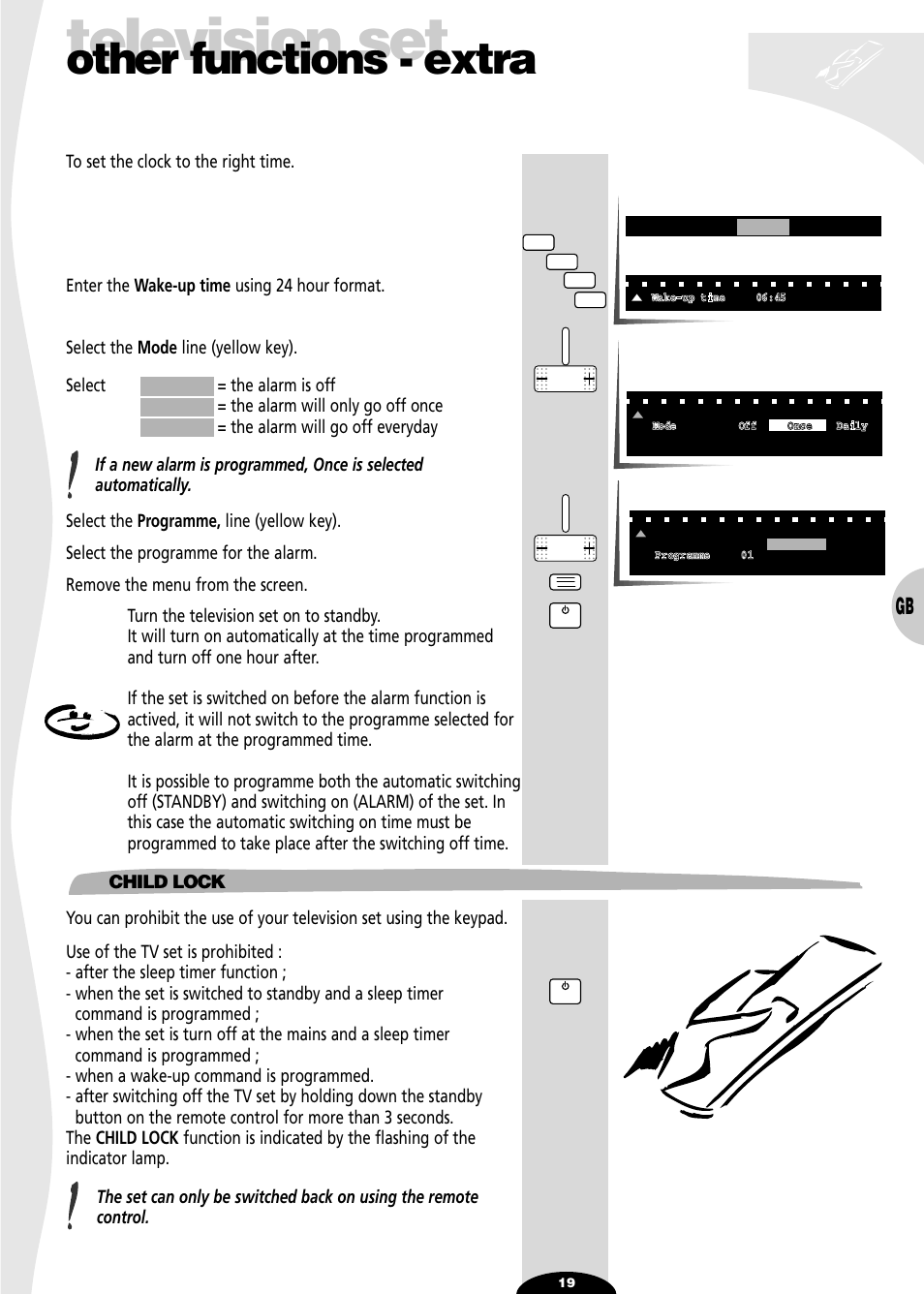 Child lock, Television set, Other functions - extra | Technicolor - Thomson 32VT68N User Manual | Page 19 / 30