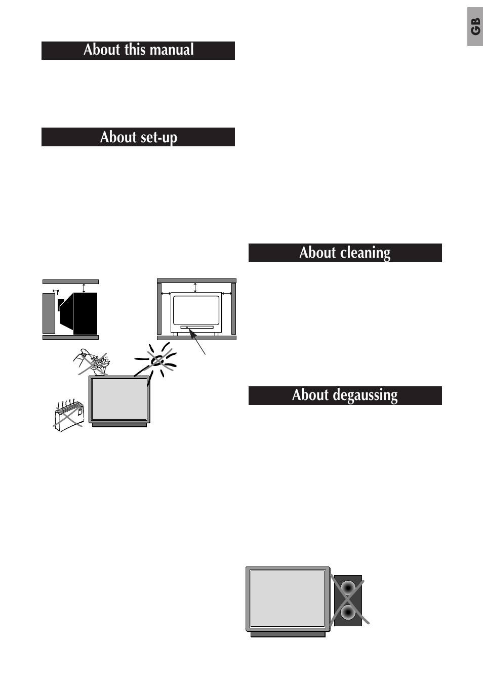 About this manual, About set-up, About cleaning | About degaussing | Technicolor - Thomson 20MH15CX User Manual | Page 2 / 8