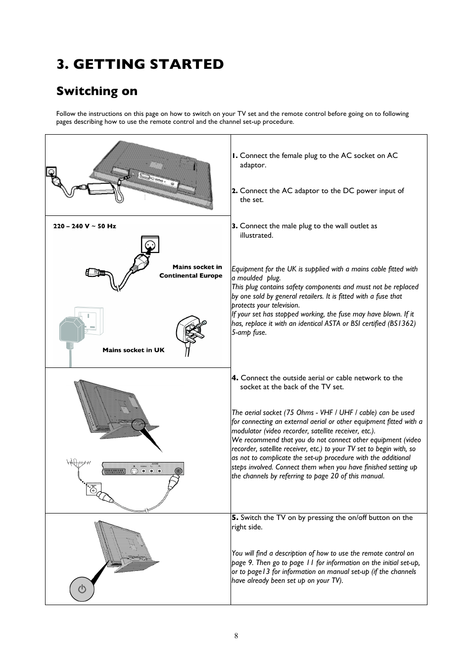 Getting started, Switching on | Technicolor - Thomson YPrPb User Manual | Page 8 / 23