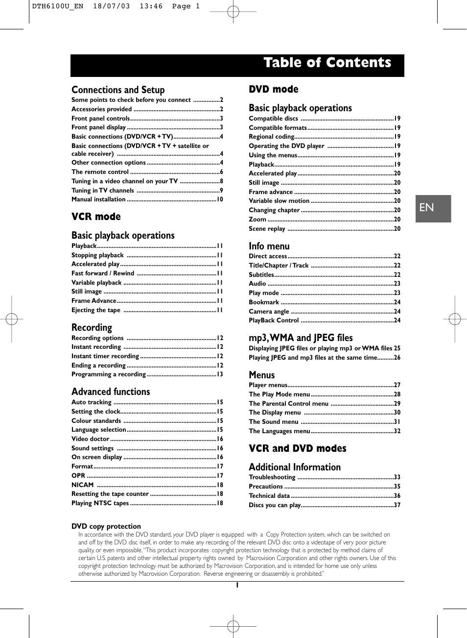 Technicolor - Thomson DVD Player + TV Set + VCR User Manual | 37 pages