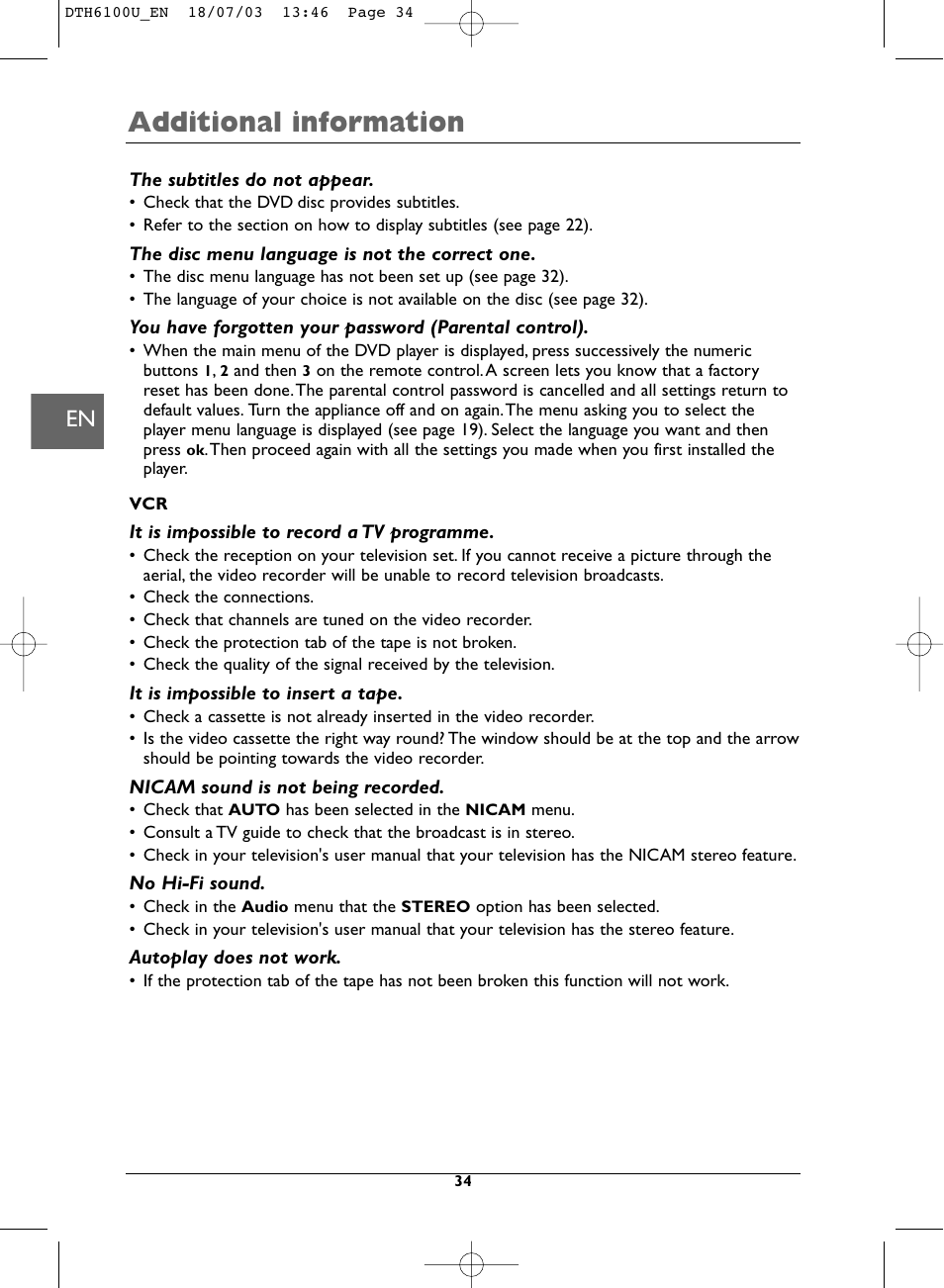 Additional information | Technicolor - Thomson DVD Player + TV Set + VCR User Manual | Page 34 / 37