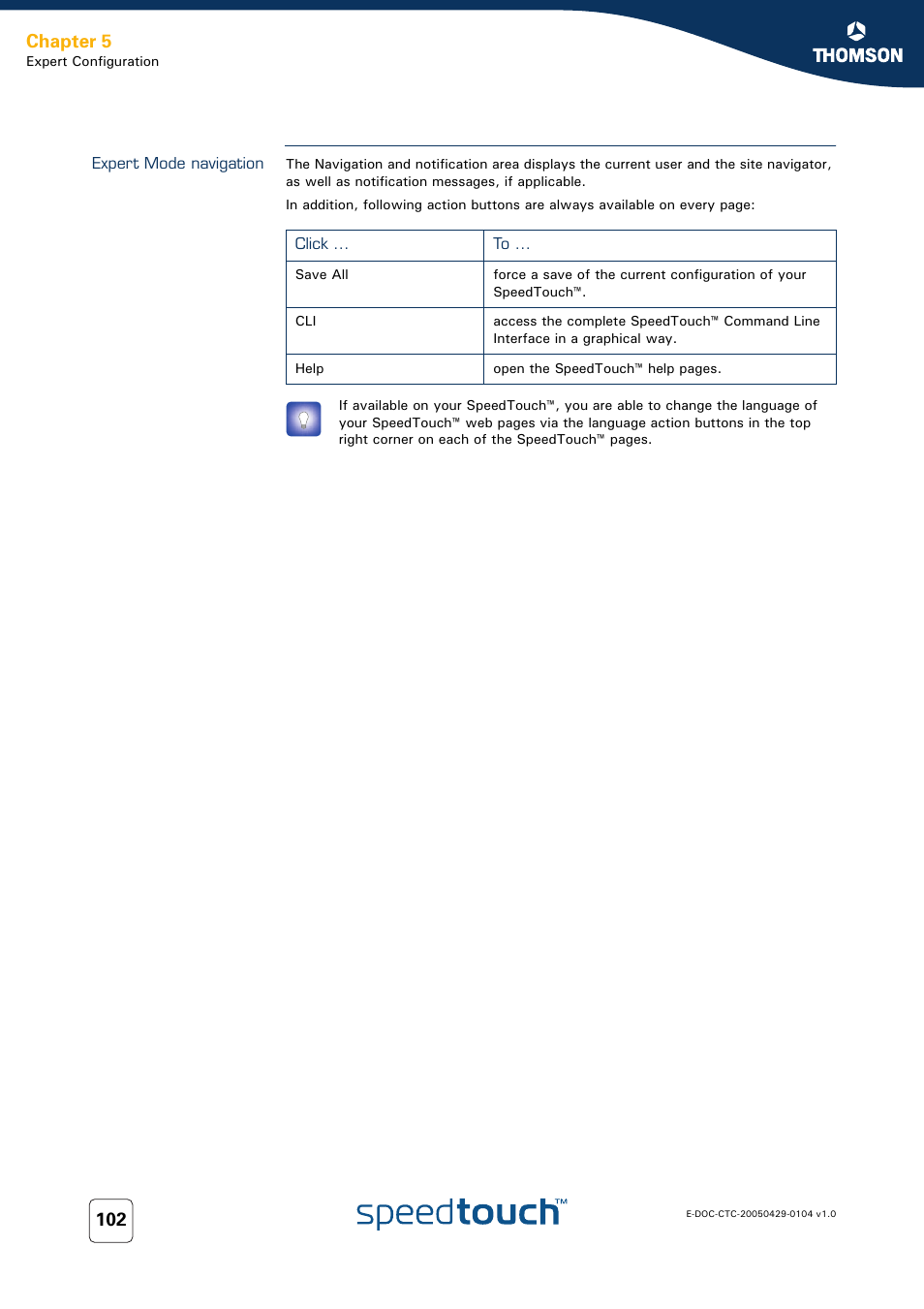 Expert mode navigation, Chapter 5 | Technicolor - Thomson 605 User Manual | Page 112 / 212