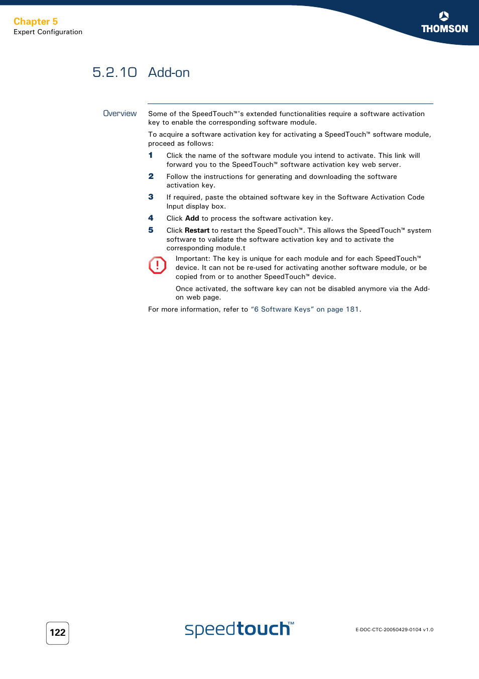 10 add-on, Overview, Add-on | Chapter 5 | Technicolor - Thomson 605 User Manual | Page 132 / 212