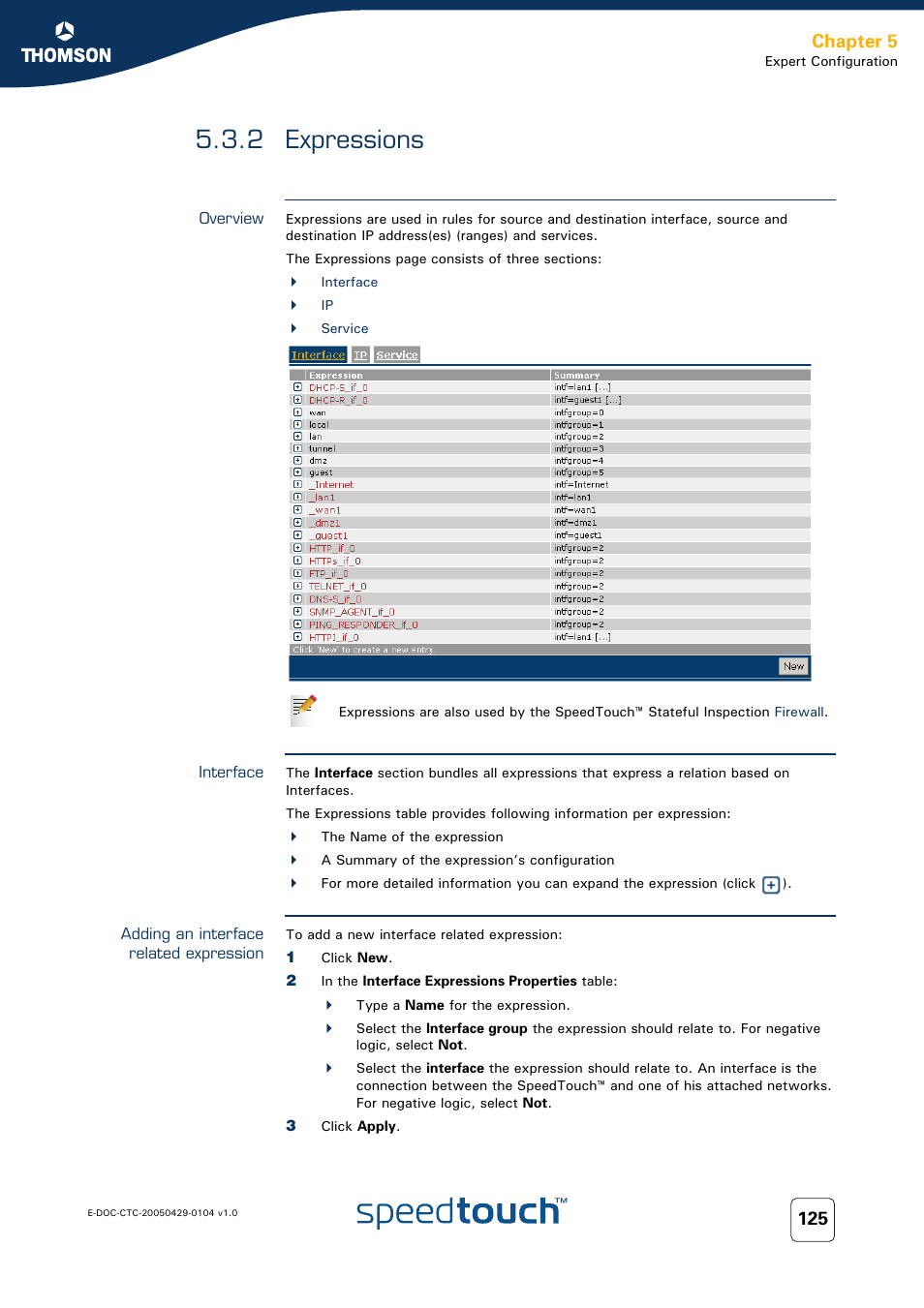 2 expressions, Overview, Interface | Adding an interface related expression, Expressions, Chapter 5 | Technicolor - Thomson 605 User Manual | Page 135 / 212