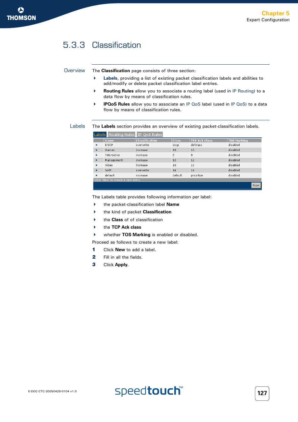 3 classification, Overview, Labels | Classification, Chapter 5 | Technicolor - Thomson 605 User Manual | Page 137 / 212