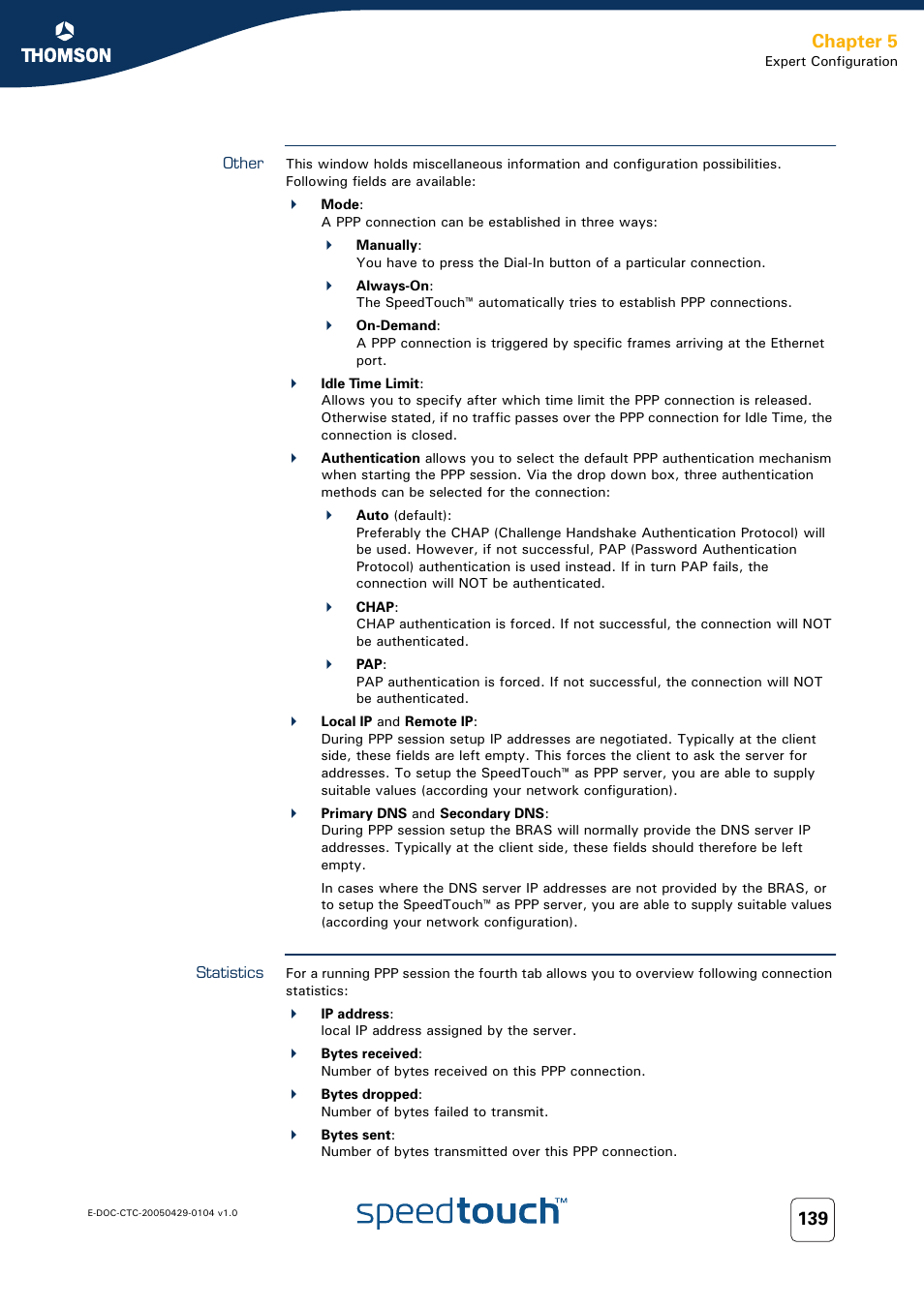 Other, Statistics, Chapter 5 | Technicolor - Thomson 605 User Manual | Page 149 / 212