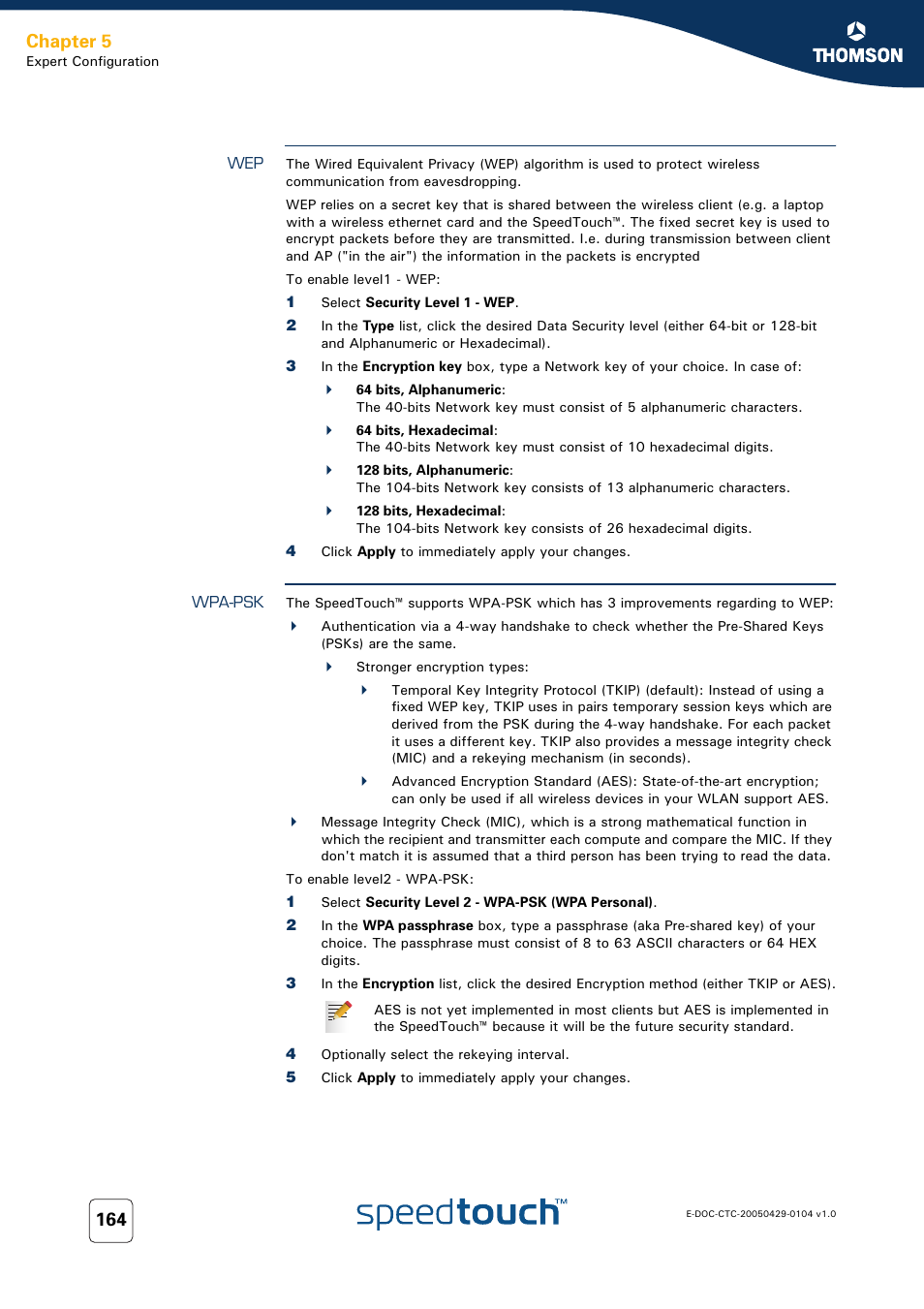 Wpa-psk, Client, Chapter 5 | Technicolor - Thomson 605 User Manual | Page 174 / 212