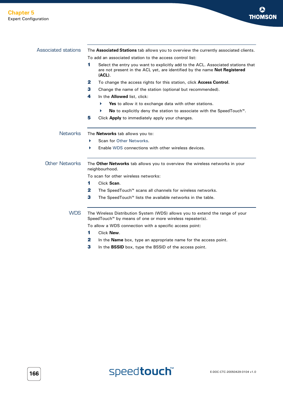 Associated stations, Networks, Other networks | To s, Chapter 5 | Technicolor - Thomson 605 User Manual | Page 176 / 212