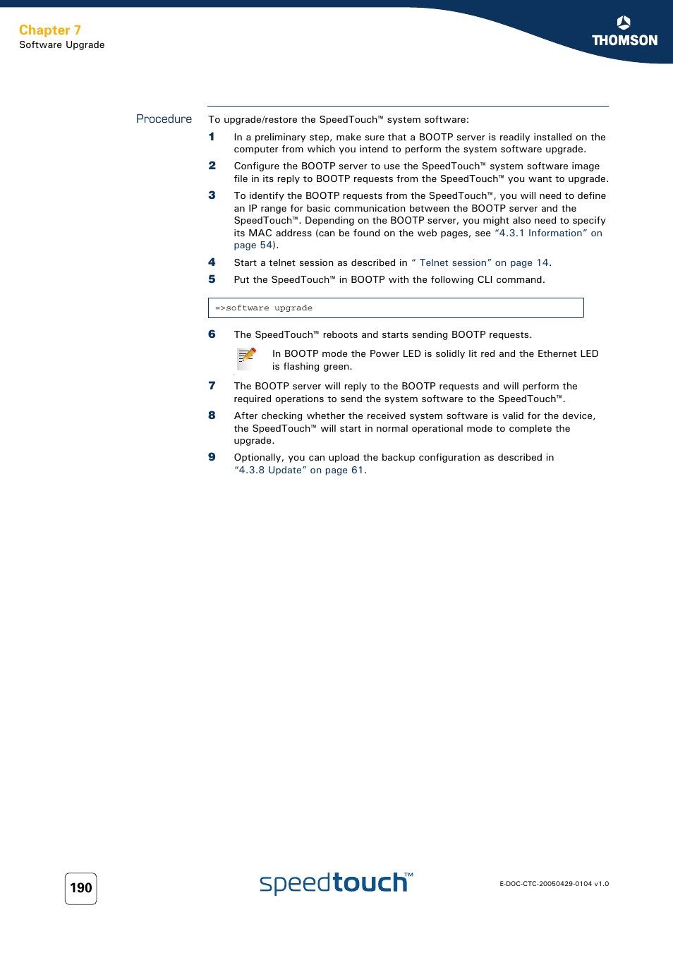 Procedure, Chapter 7 | Technicolor - Thomson 605 User Manual | Page 200 / 212