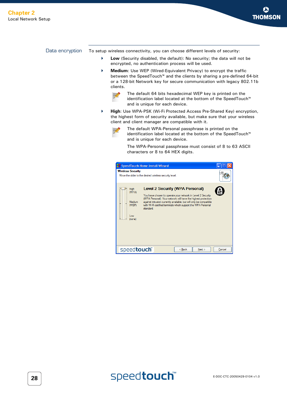 Data encryption, Chapter 2 | Technicolor - Thomson 605 User Manual | Page 38 / 212