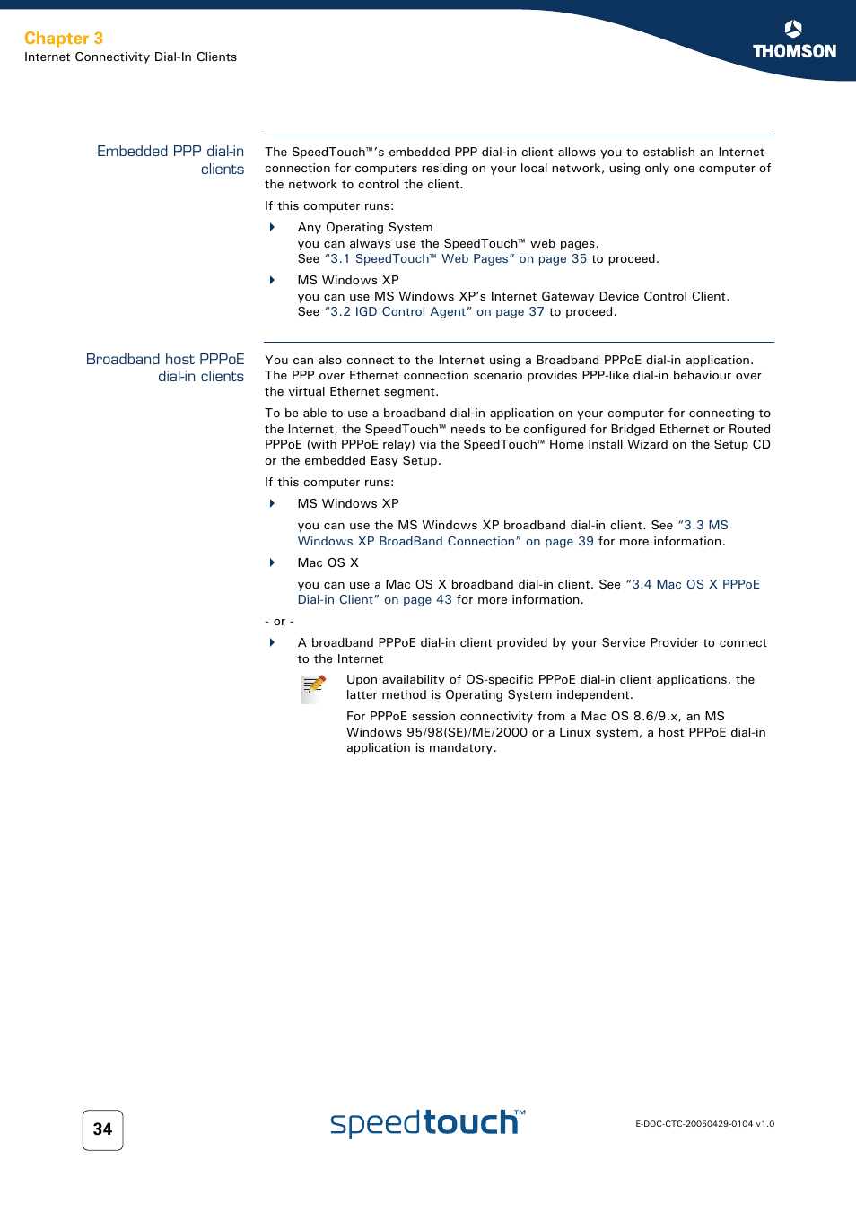 Embedded ppp dial-in clients, Broadband host pppoe dial-in clients, Chapter 3 | Technicolor - Thomson 605 User Manual | Page 44 / 212