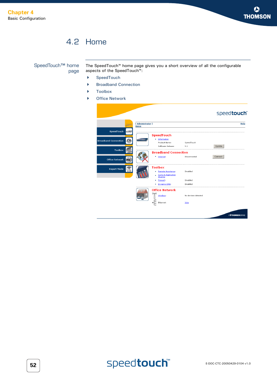 2 home, Home, Chapter 4 | Technicolor - Thomson 605 User Manual | Page 62 / 212