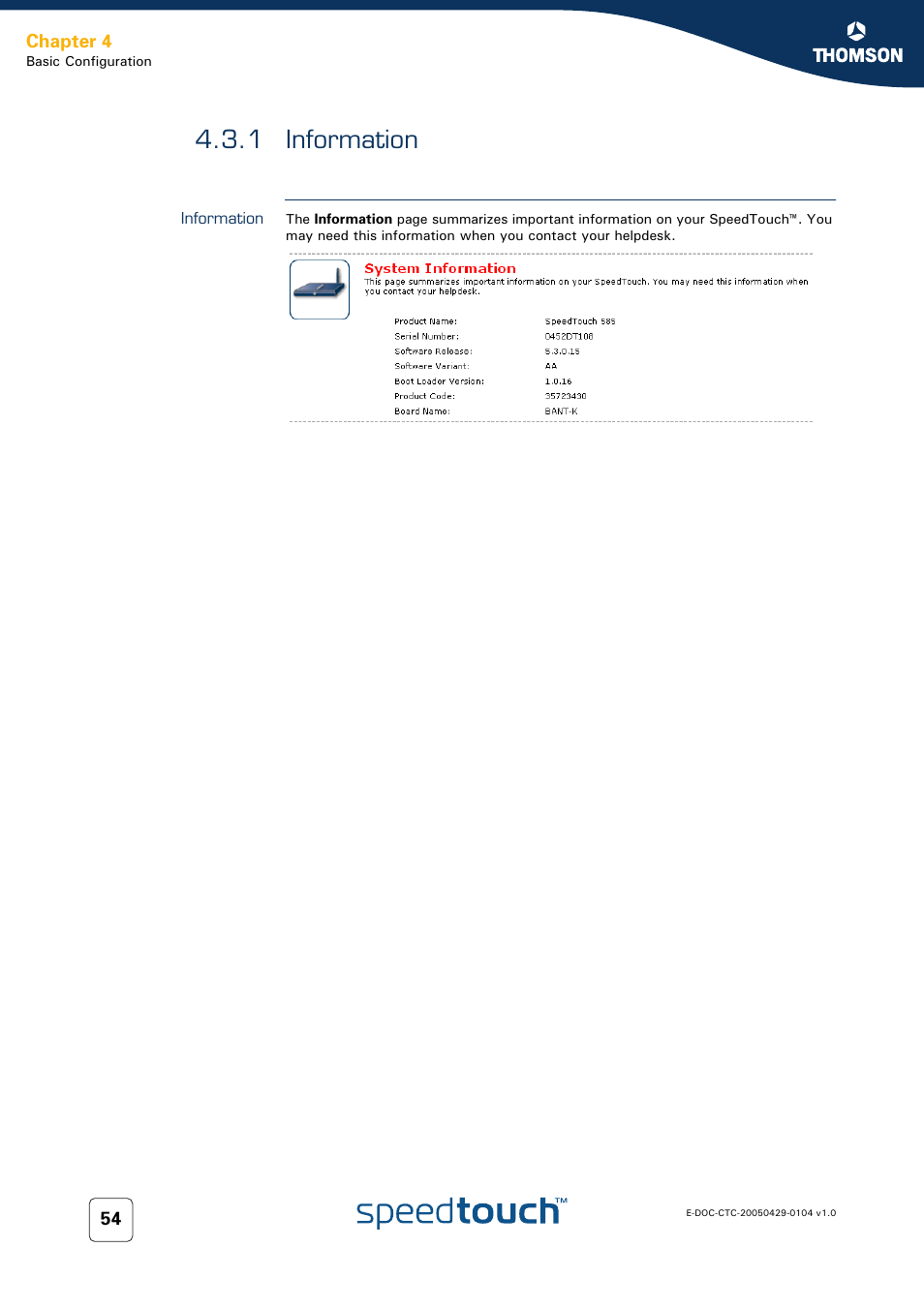 1 information, Information, Ge: see | 1 information” on | Technicolor - Thomson 605 User Manual | Page 64 / 212