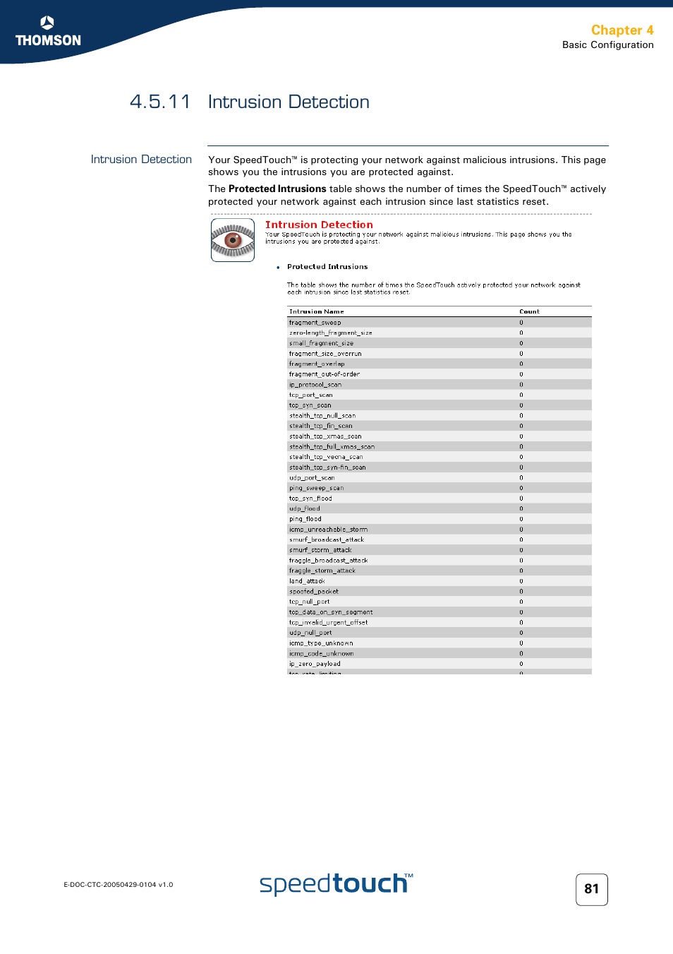 11 intrusion detection, Intrusion detection | Technicolor - Thomson 605 User Manual | Page 91 / 212