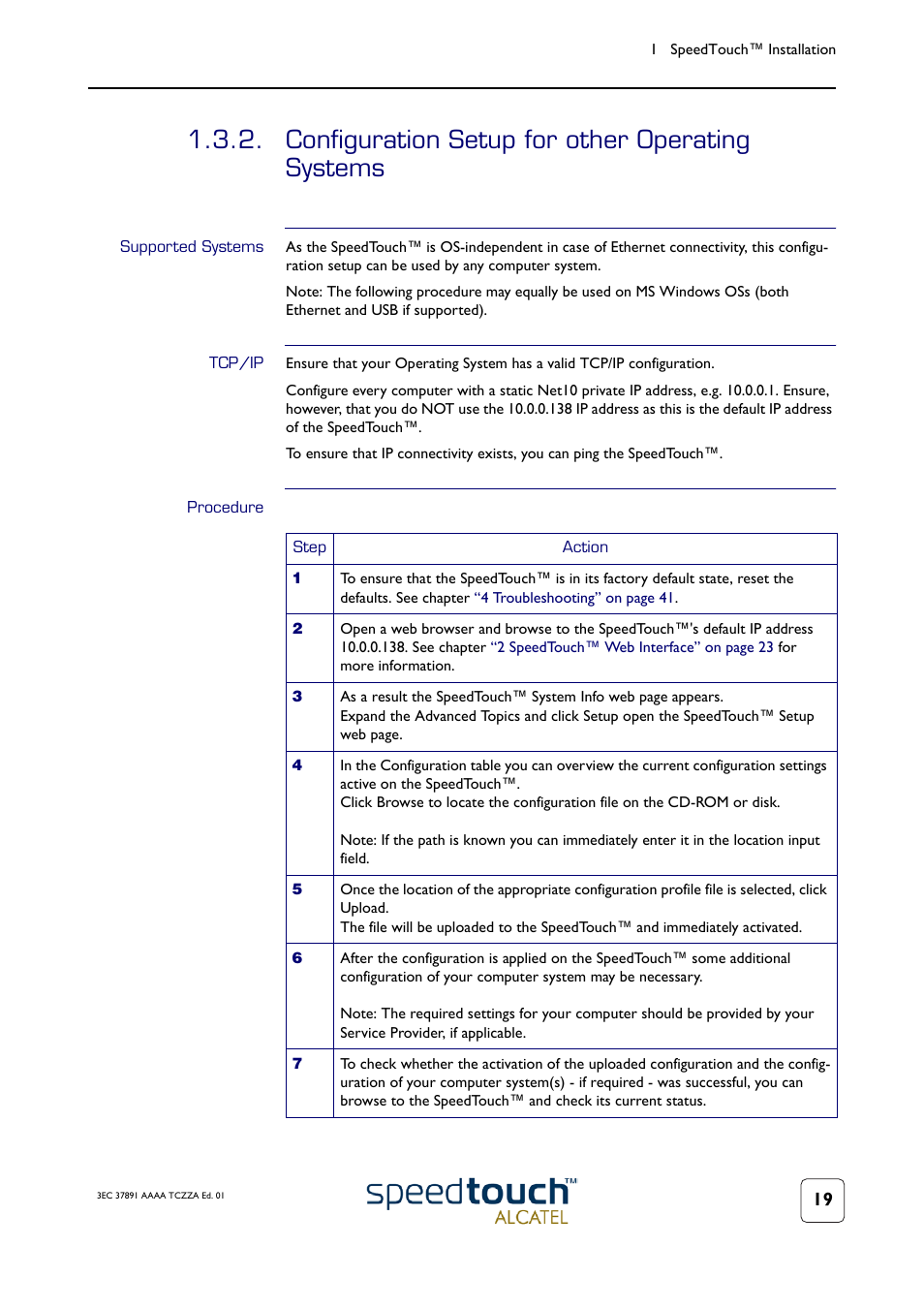 Configuration setup for other operating systems, Supported systems, Tcp/ip | Procedure, Subsection, Configuration setup for other operating | Technicolor - Thomson SpeedTouch 510 User Manual | Page 23 / 50