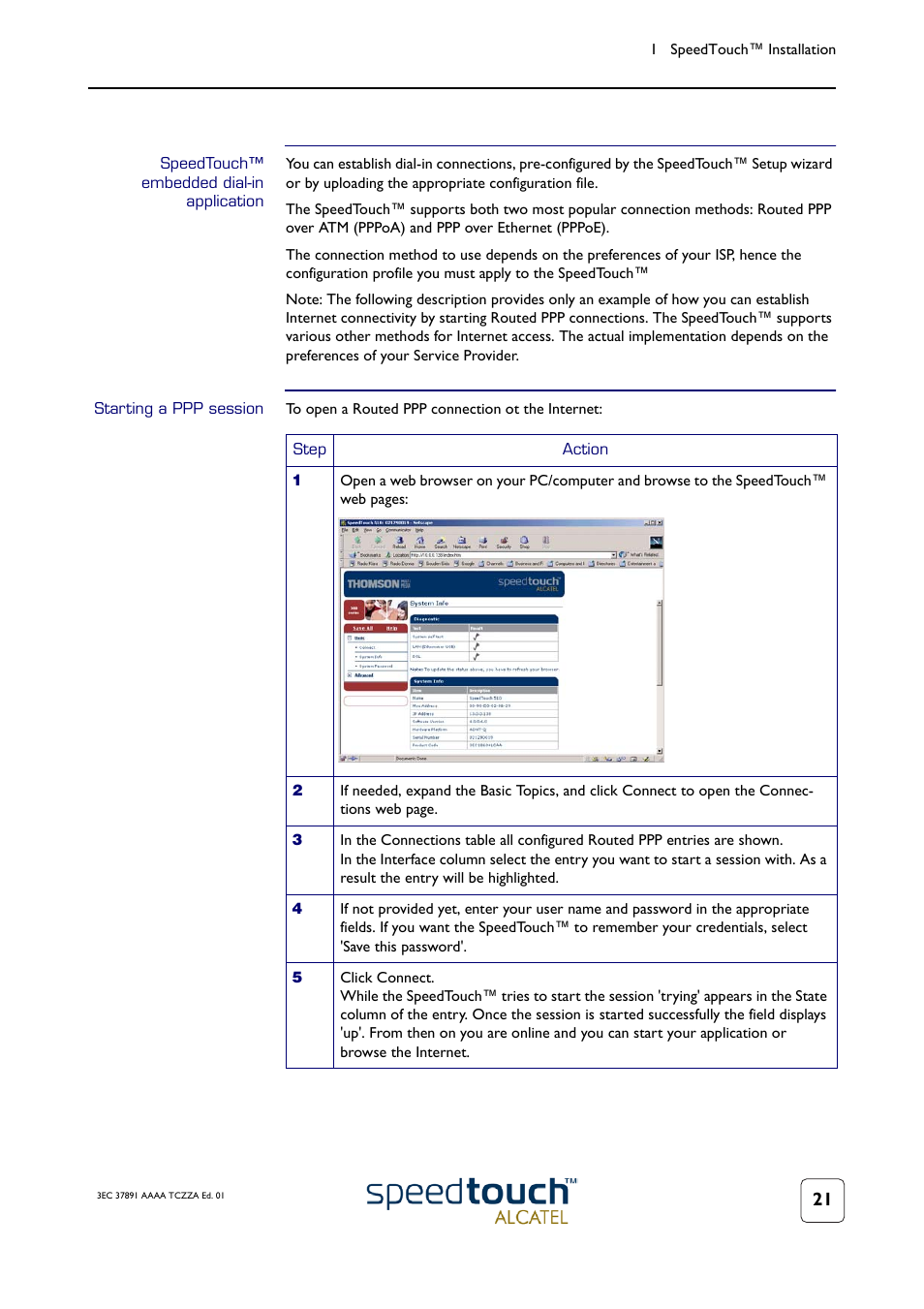 Speedtouch™ embedded dialin application, Starting a ppp session | Technicolor - Thomson SpeedTouch 510 User Manual | Page 25 / 50