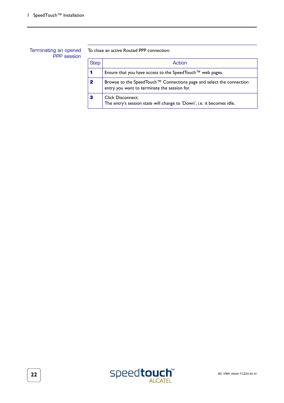 Terminating an opened ppp session | Technicolor - Thomson SpeedTouch 510 User Manual | Page 26 / 50