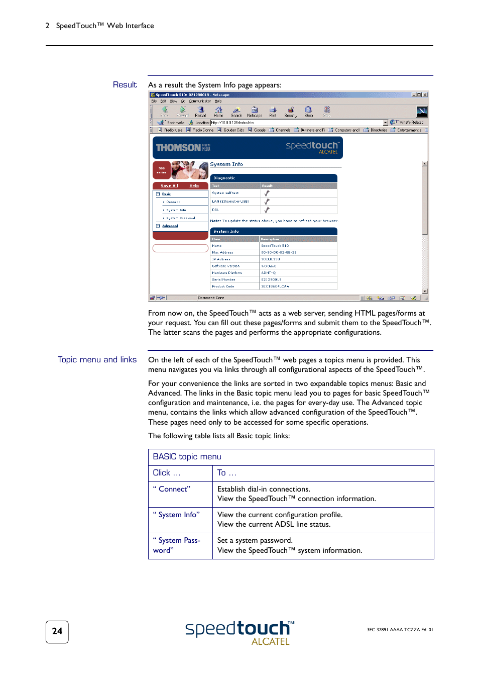 Result, Topic menu and links | Technicolor - Thomson SpeedTouch 510 User Manual | Page 28 / 50