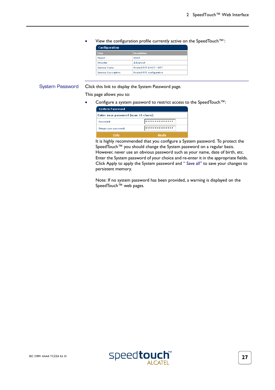 System password | Technicolor - Thomson SpeedTouch 510 User Manual | Page 31 / 50