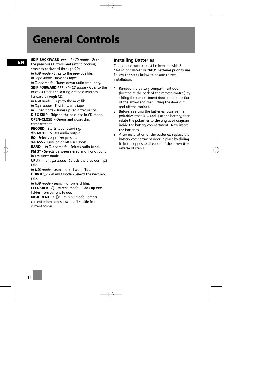 General controls | Technicolor - Thomson CS580 User Manual | Page 13 / 34