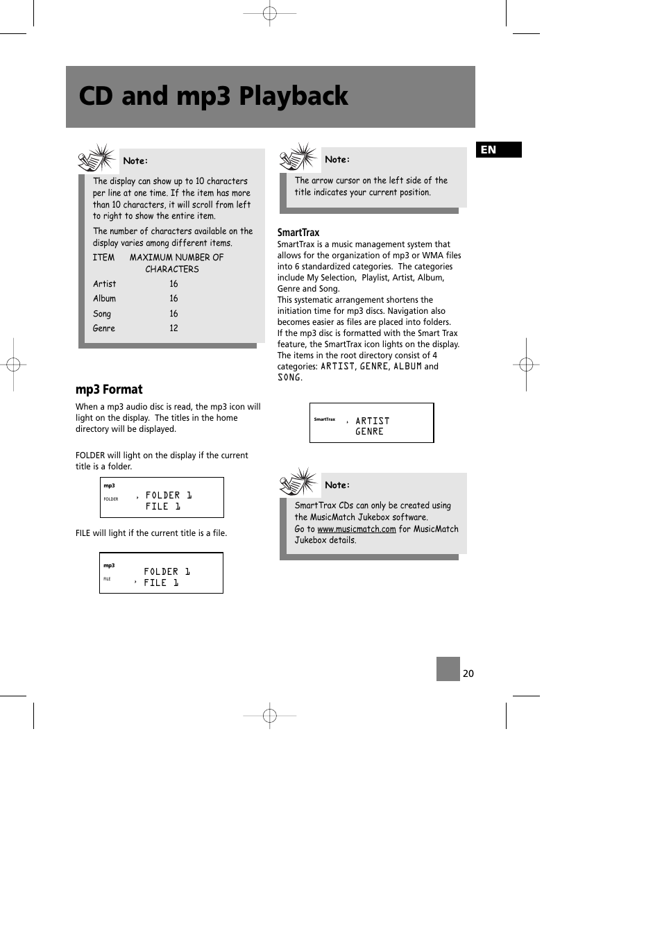 Cd and mp3 playback, Mp3 format, Smarttrax | Technicolor - Thomson CS580 User Manual | Page 22 / 34