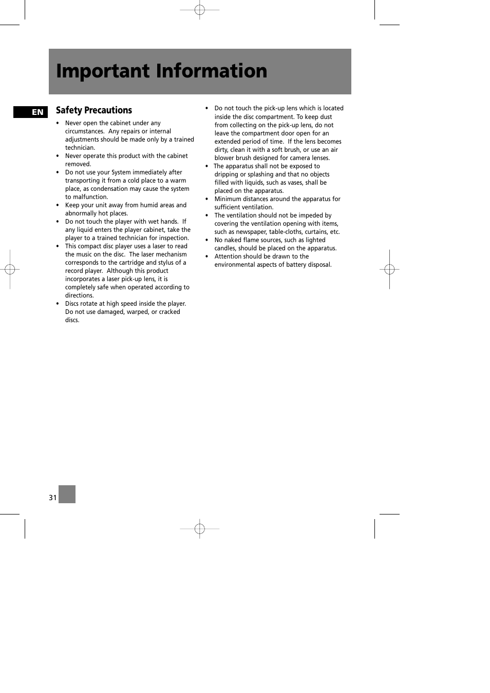 Important information, Safety precautions | Technicolor - Thomson CS580 User Manual | Page 33 / 34