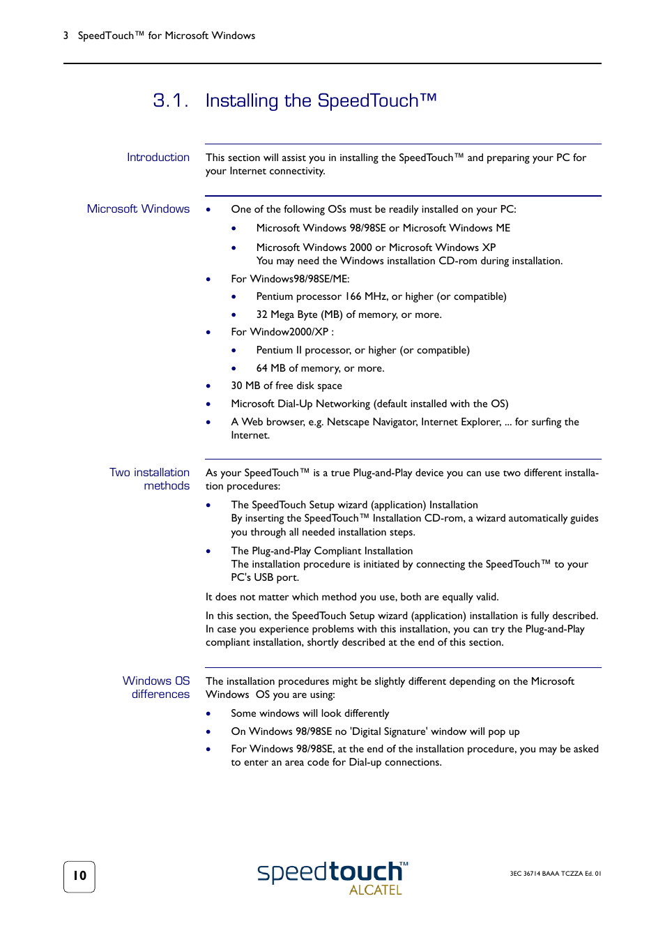 Installing the speedtouch, Introduction, Microsoft windows | Two installation methods, Windows os differences | Technicolor - Thomson 300 Series User Manual | Page 14 / 46