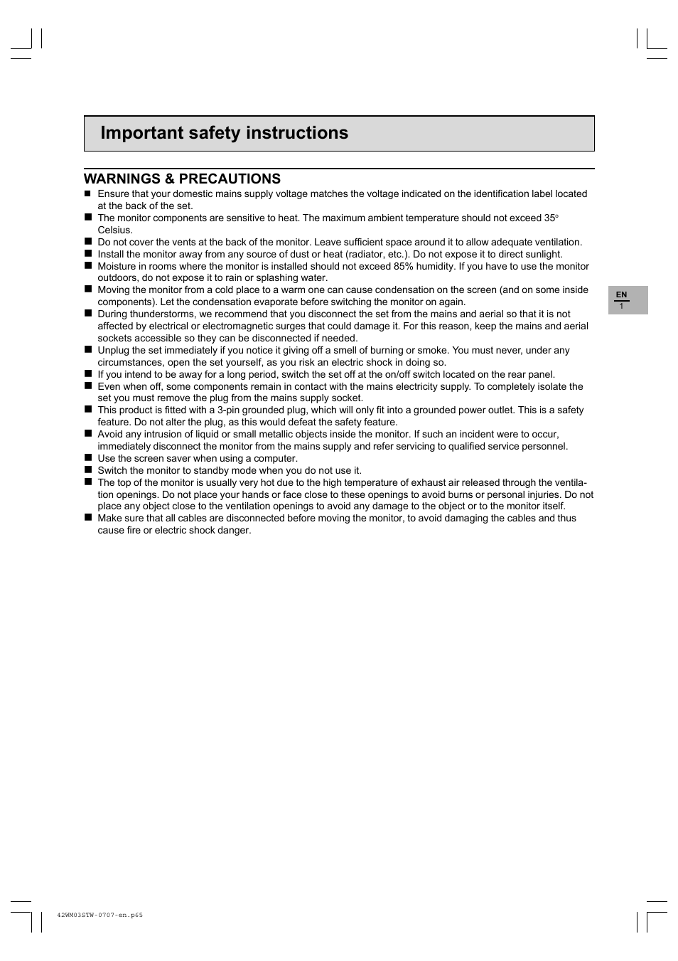 Technicolor - Thomson 42WM03STW-0707 User Manual | 33 pages