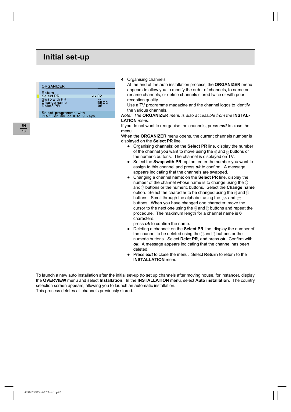 Initial set-up | Technicolor - Thomson 42WM03STW-0707 User Manual | Page 10 / 33