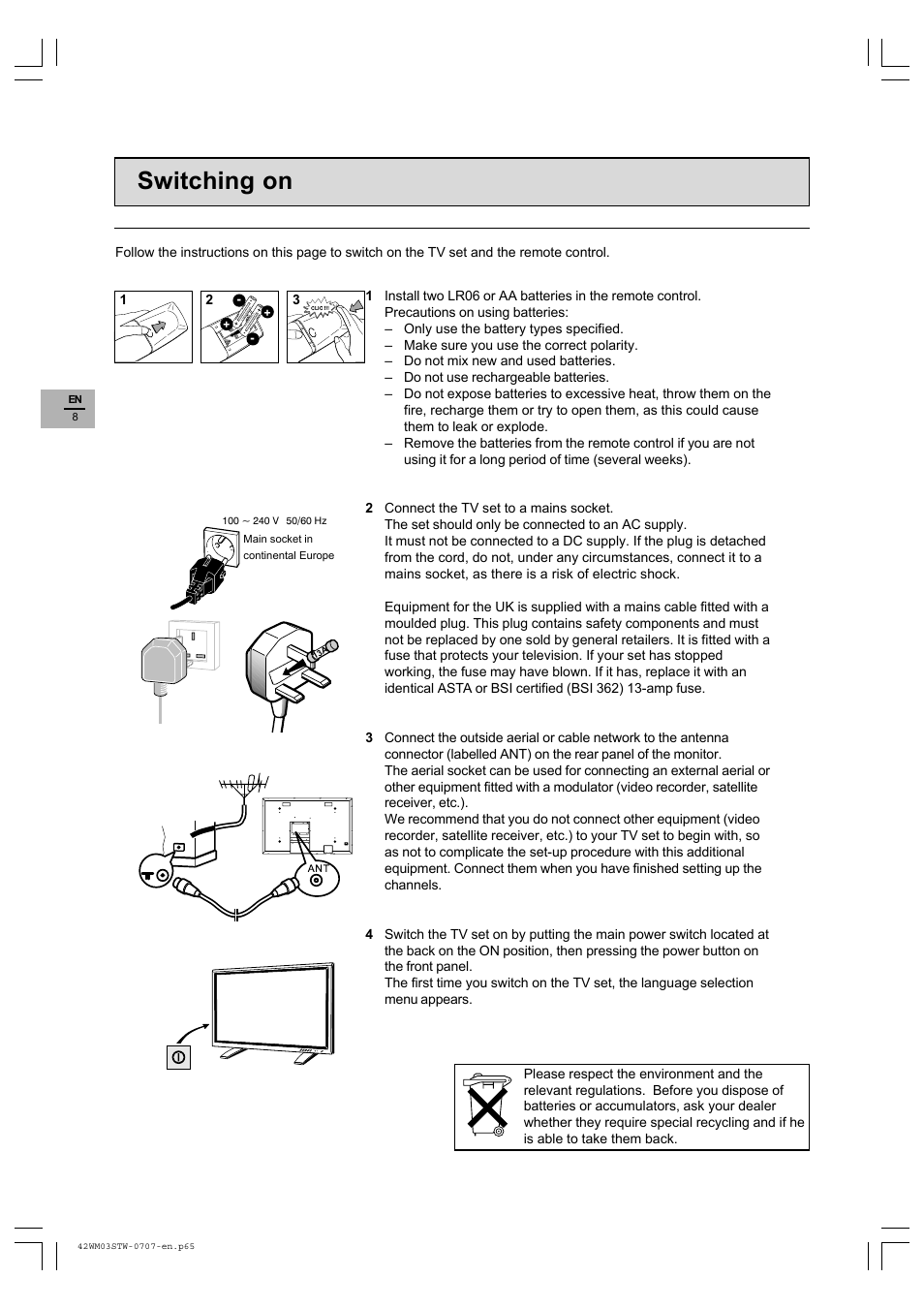 Switching on | Technicolor - Thomson 42WM03STW-0707 User Manual | Page 8 / 33