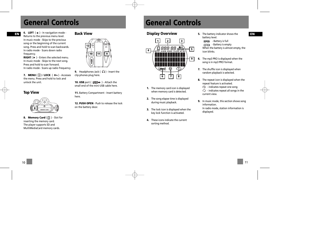 General controls | Technicolor - Thomson Thomson Lyra PDP2335 User Manual | Page 10 / 17