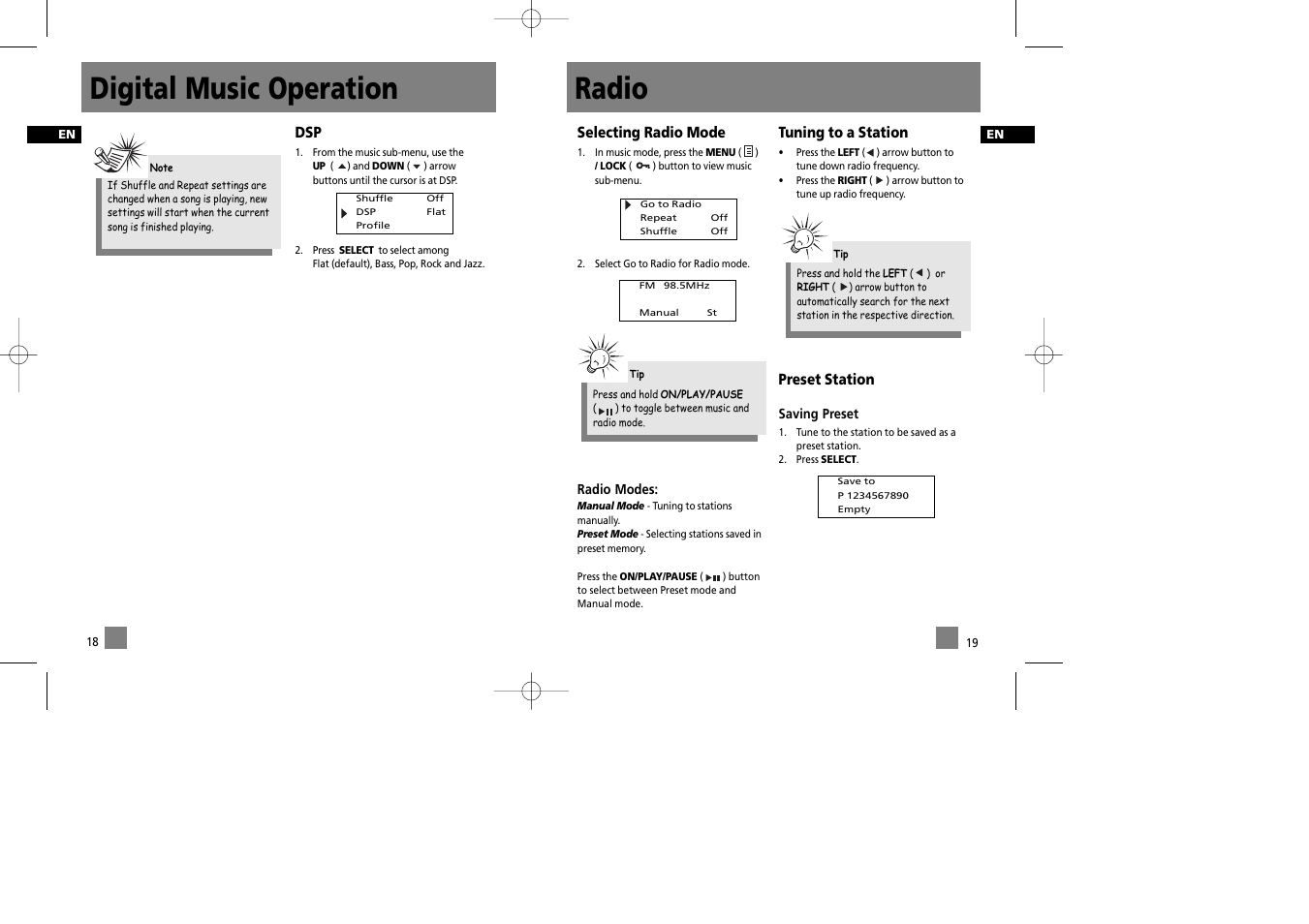 Radio, Digital music operation | Technicolor - Thomson Thomson Lyra PDP2335 User Manual | Page 14 / 17