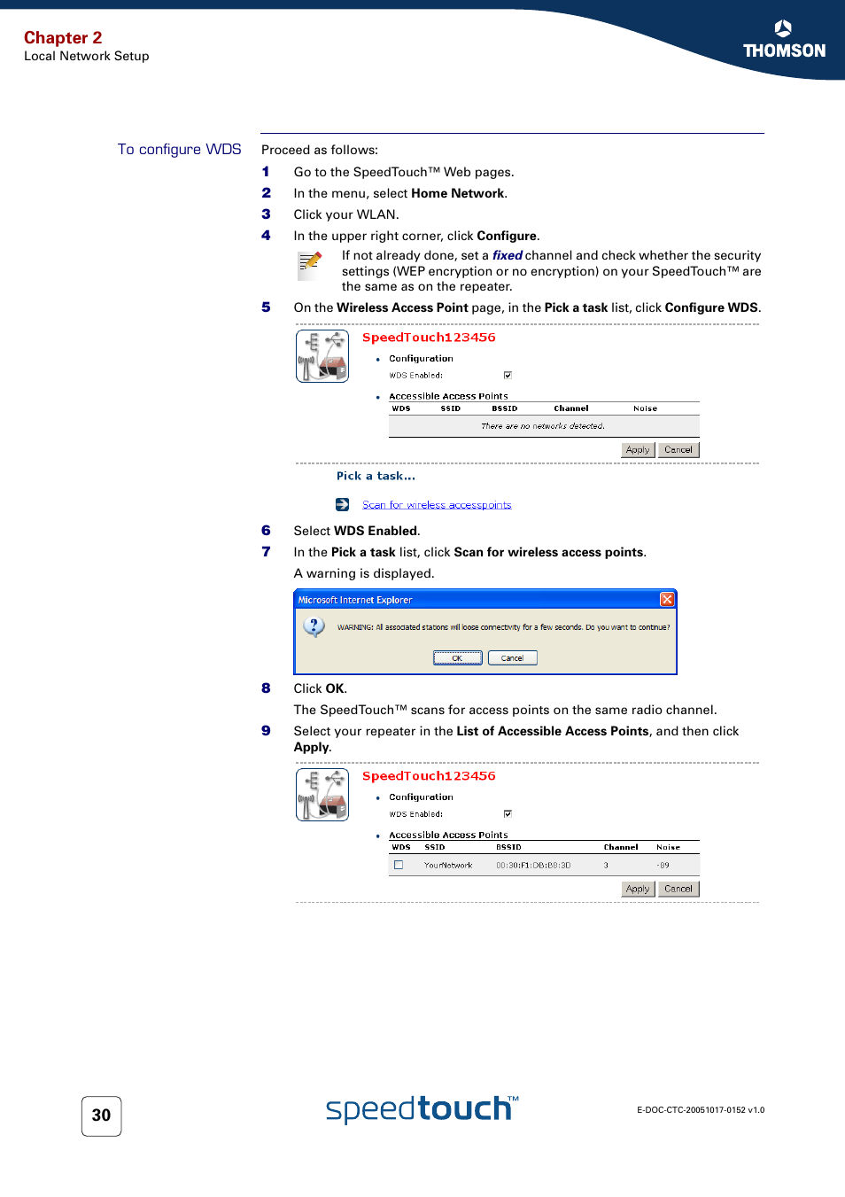 To configure wds, Chapter 2 | Technicolor - Thomson SpeedTouch 706 (WL) User Manual | Page 38 / 122