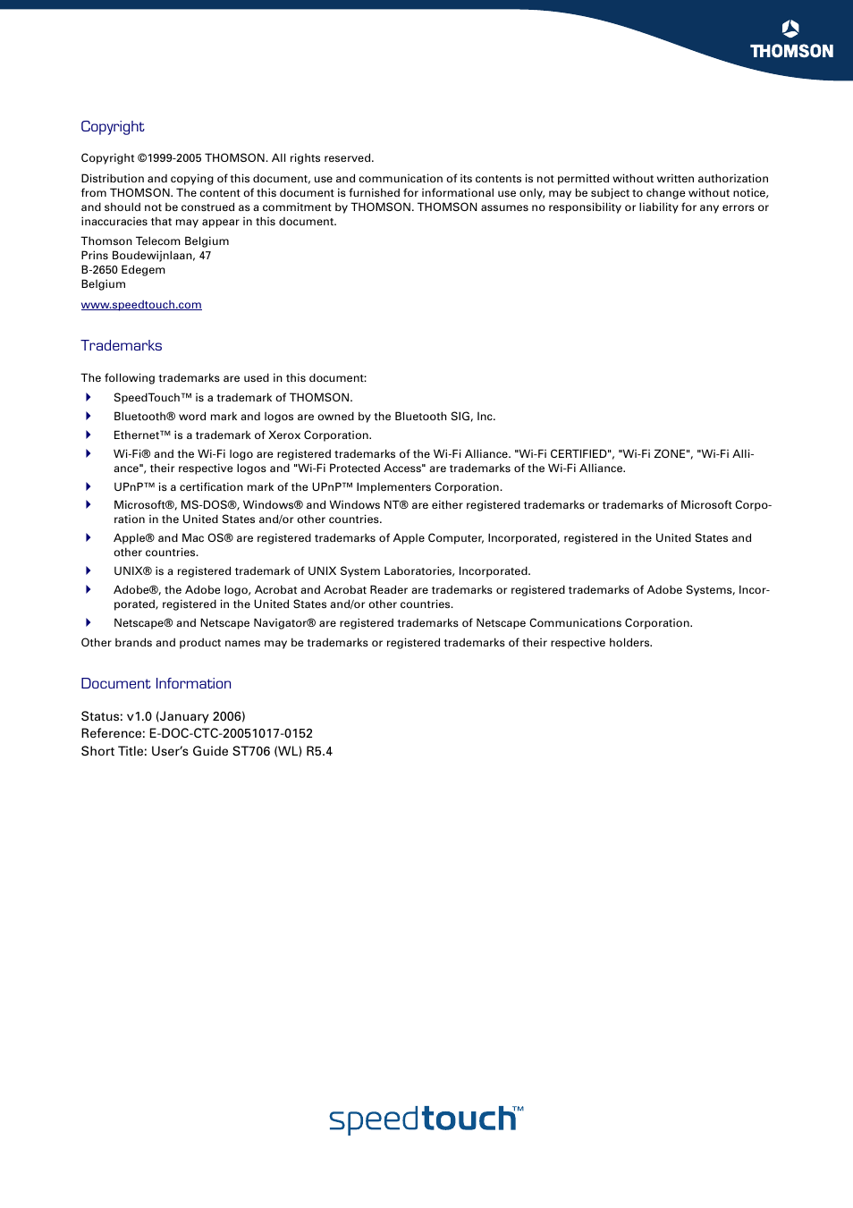 Technicolor - Thomson SpeedTouch 706 (WL) User Manual | Page 4 / 122