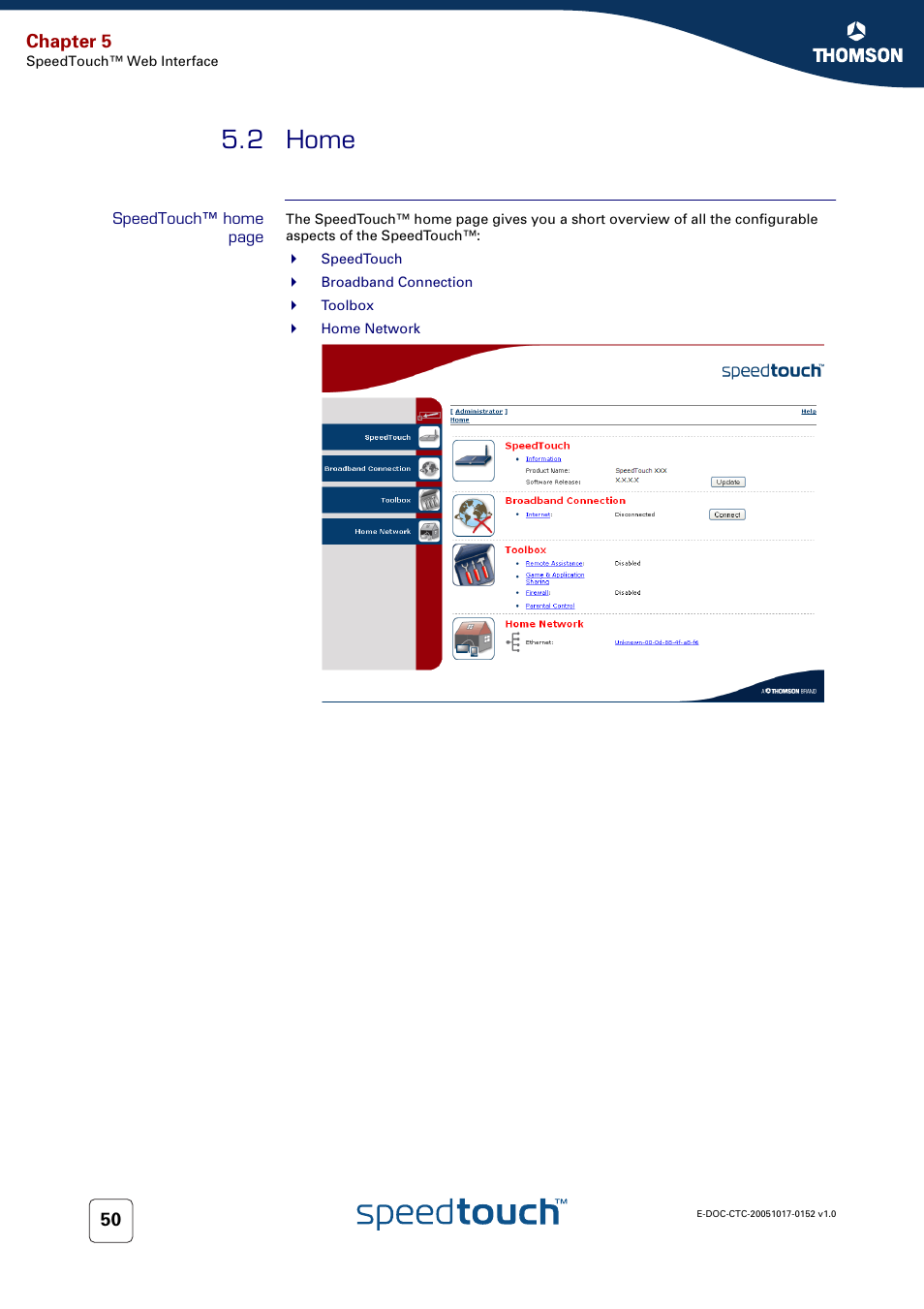 2 home, Home, Chapter 5 | Technicolor - Thomson SpeedTouch 706 (WL) User Manual | Page 58 / 122