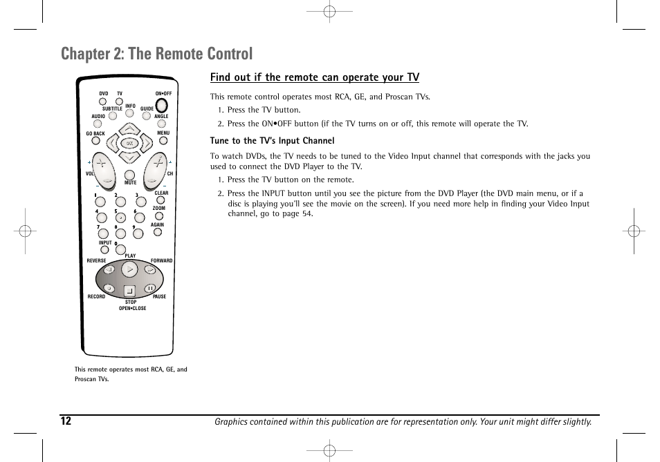 Chapter 2: the remote control, Find out if the remote can operate your tv, Tune to the tv’s input channel | Technicolor - Thomson DGE505N User Manual | Page 14 / 59