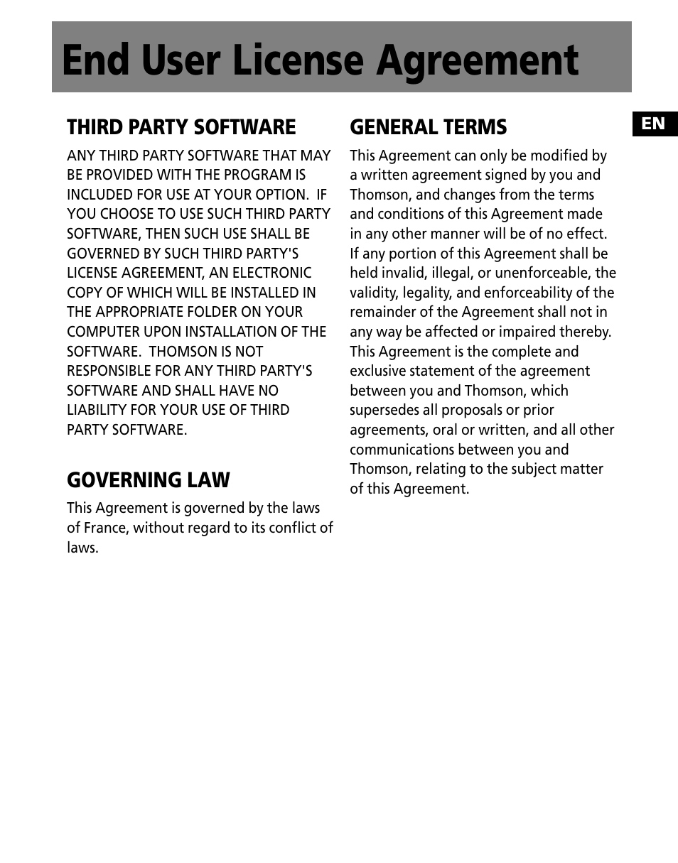 End user license agreement | Technicolor - Thomson PDP9523KFM User Manual | Page 37 / 50