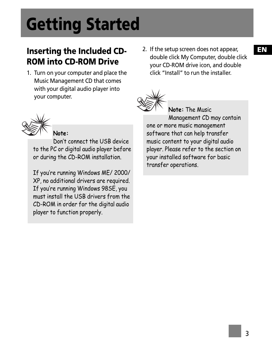 Getting started, Inserting the included cd- rom into cd-rom drive | Technicolor - Thomson PDP9523KFM User Manual | Page 41 / 50
