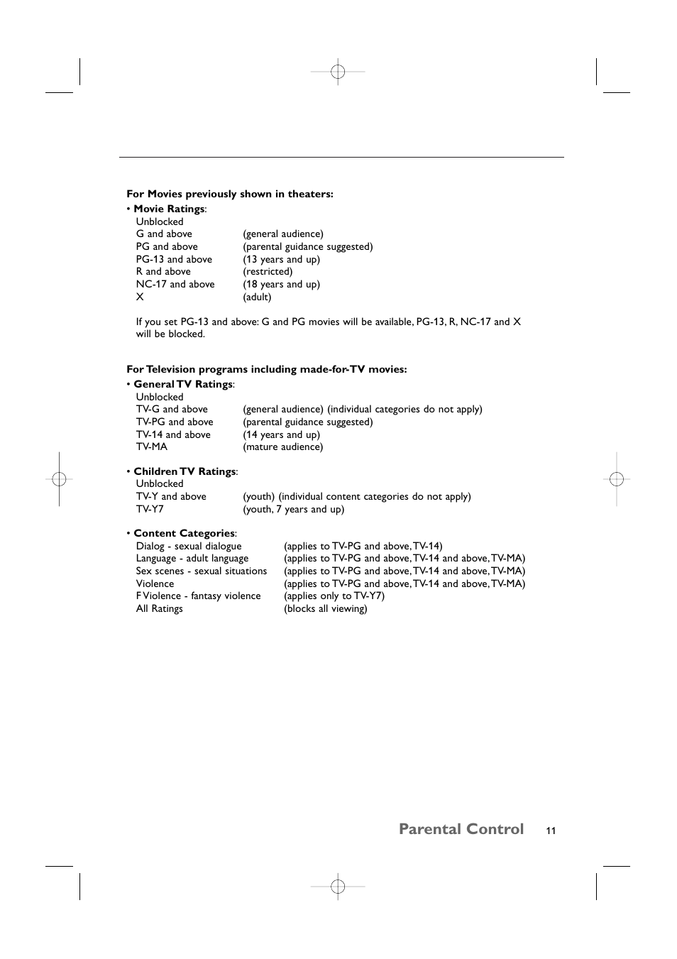 Parental control | Philips 15LCD35 User Manual | Page 12 / 21